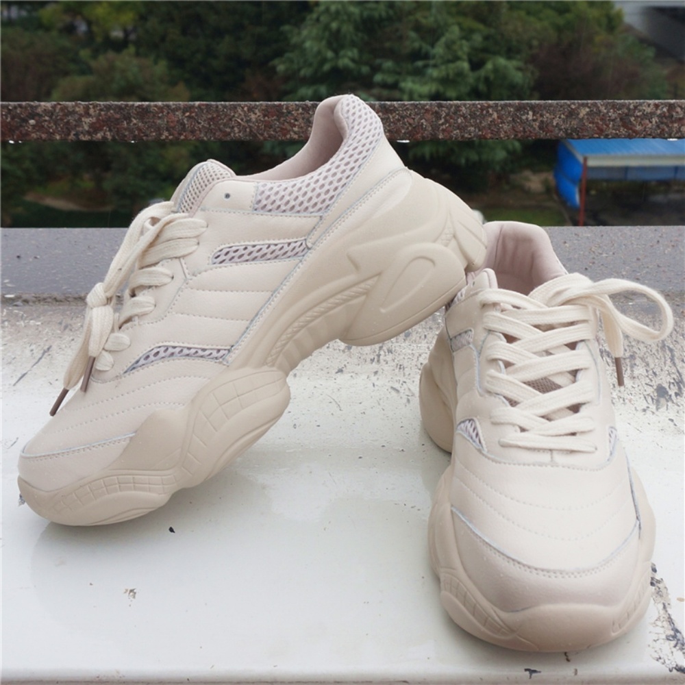Mesh Chunky Cream Color Platform Flatform Sneakers - image 1